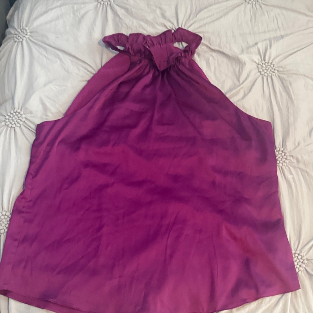 White House Black Market Magenta Ruffle Neck Halter Blouse NWT